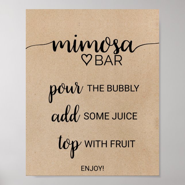 Simple Faux Kraft Calligraphy Mimosa Pub Sign Poster (Framsidan)