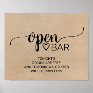 Simple Faux Kraft Calligraphy Open Pub Sign Poster