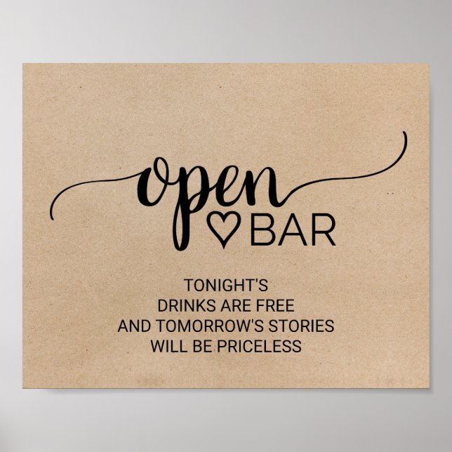 Simple Faux Kraft Calligraphy Open Pub Sign Poster (Framsidan)