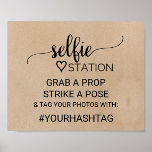 Simple Faux Kraft Calligraphy Selfie Station Sign Poster