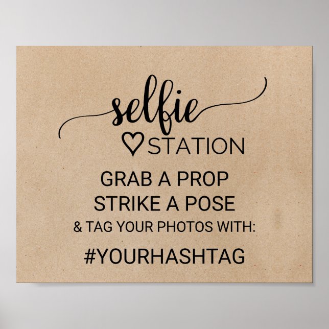Simple Faux Kraft Calligraphy Selfie Station Sign Poster (Framsidan)
