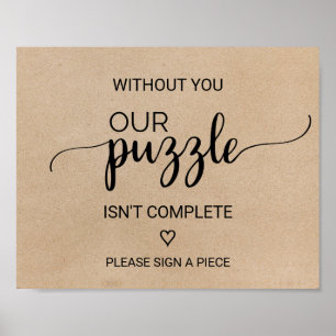 Simple Faux Kraft Puzzle Guestbook Sign Poster
