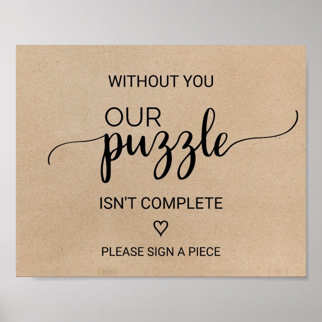 Simple Faux Kraft Puzzle Guestbook Sign Poster (Framsidan)