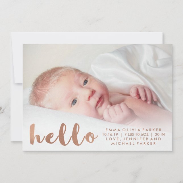 Simple Faux Ro Guld Hej Birth Notice Meddelande (Framsida)