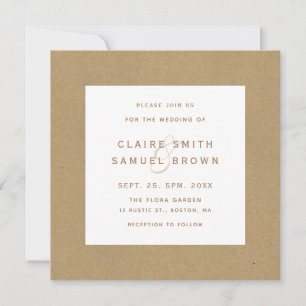 Simple Faux Rustic Kraft Bröllop Square Photo Inbjudningar