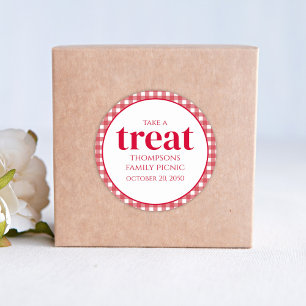 Simple Favor Modern Red Gingham Picnic Treat Runt Klistermärke