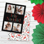 Simple Feliz Navidad Black White Card Kort<br><div class="desc">Dessa 5 x 7-tums bildkort med elegant har hälsning,  Feliz Navidad i rött,  grönt och vitt brev på en svart bakgrund med platshållare för att du ska kunna lägga till ditt/dina favoritfoton,  år och fyra av dina favoritfoton. Baksidan har en vit,  svart,  röd och vit blommigt i svart bakgrund.</div>