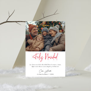 Simple Feliz Navidad Hispanic-julfoto Red Julkort