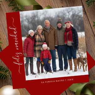 Simple Feliz Navidad Spansk Jul Red Photo Julkort