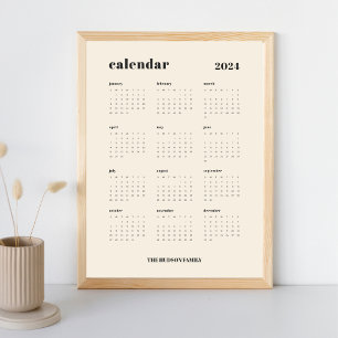 SImple fet   Cream och Black 2024 Calendar Poster