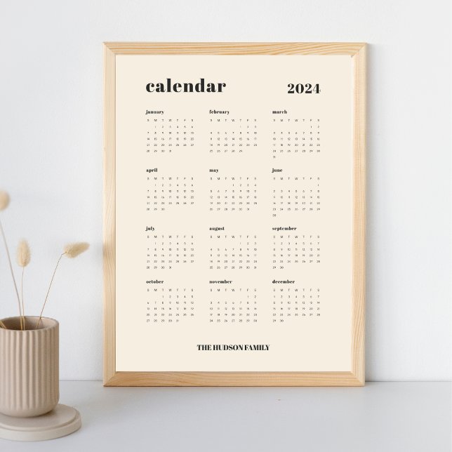 SImple fet | Cream och Black 2024 Calendar Poster (Skapare uppladdad)