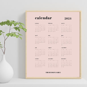 SImple fet   Rosa och svart kalender för 2024 Poster