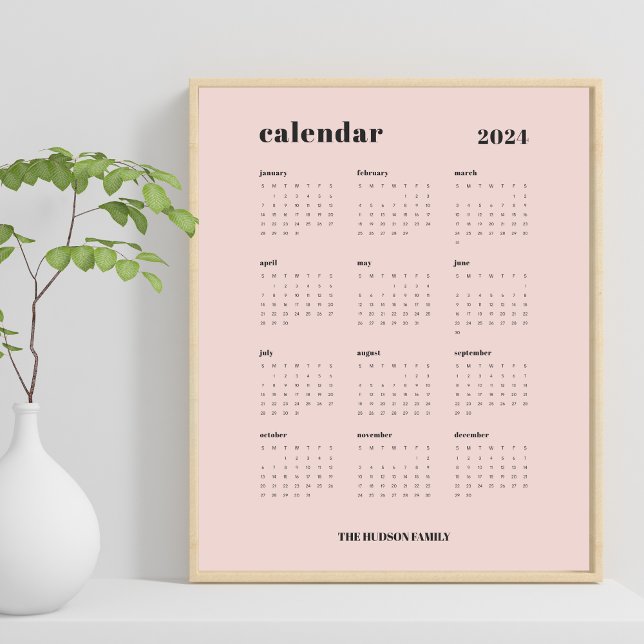 SImple fet | Rosa och svart kalender för 2024 Poster (Skapare uppladdad)