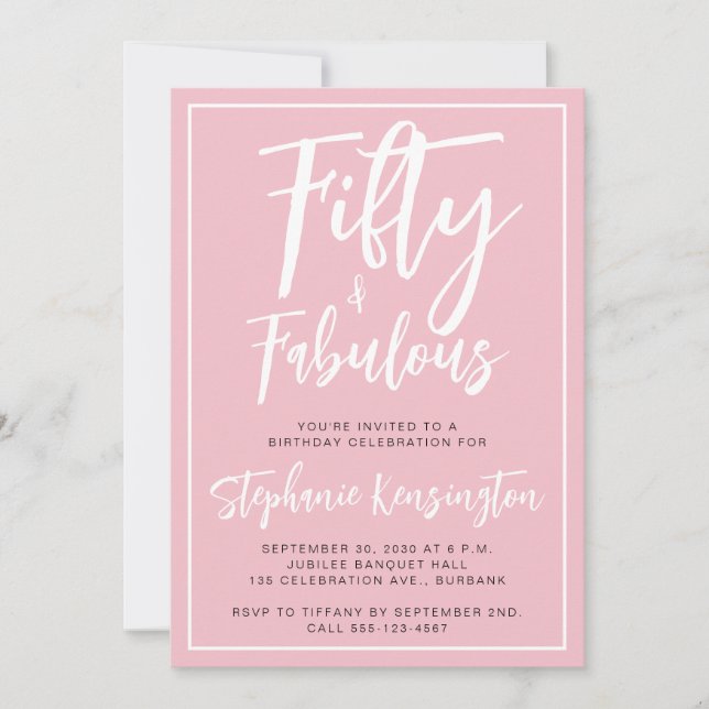 Simple Fifty and Fabulous Pink 50th Birthday Party Inbjudningar (Framsida)