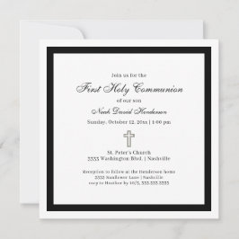 Simple First Holy Communion Black White Invitation Inbjudningar