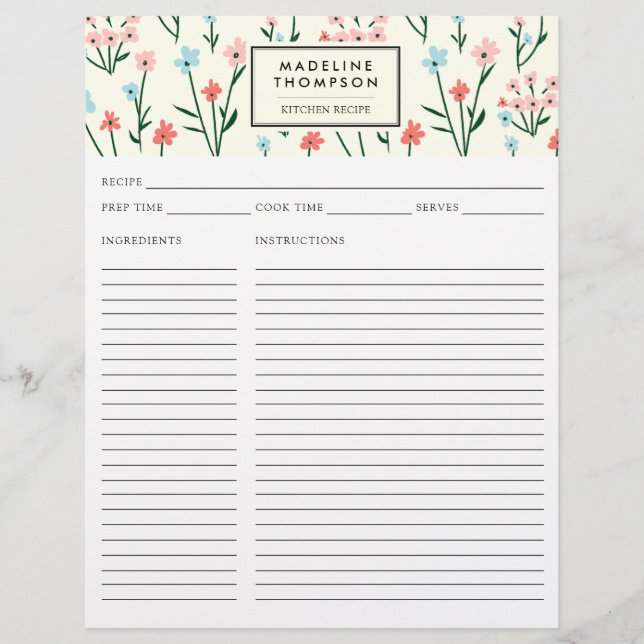 Simple Floral Botanical Pink Blue Flower Recipe (Framsida)