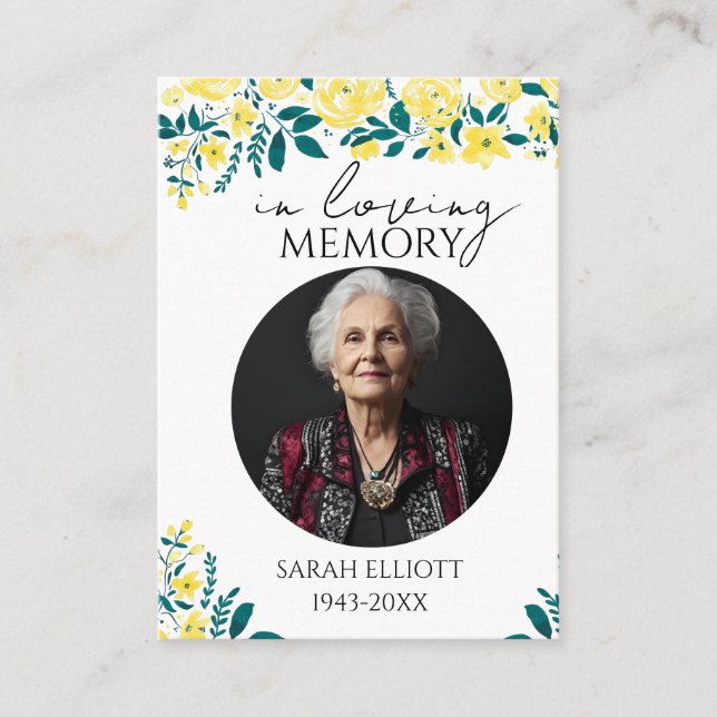 Simple floral Funeral Memorial Prayer Photo Card Visitkort (Framsida)