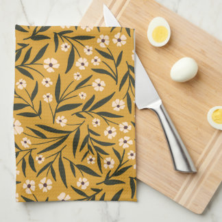 Simple Floral Pattern in Mustard Yellow and Green  Kökshandduk