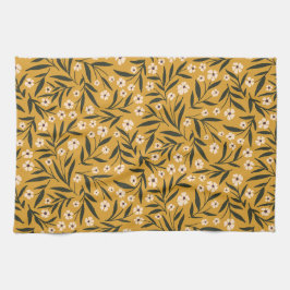 Simple Floral Pattern in Mustard Yellow and Green  Kökshandduk