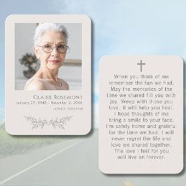 Simple Floral Photo Cross Funeral Prayer Card Visitkort