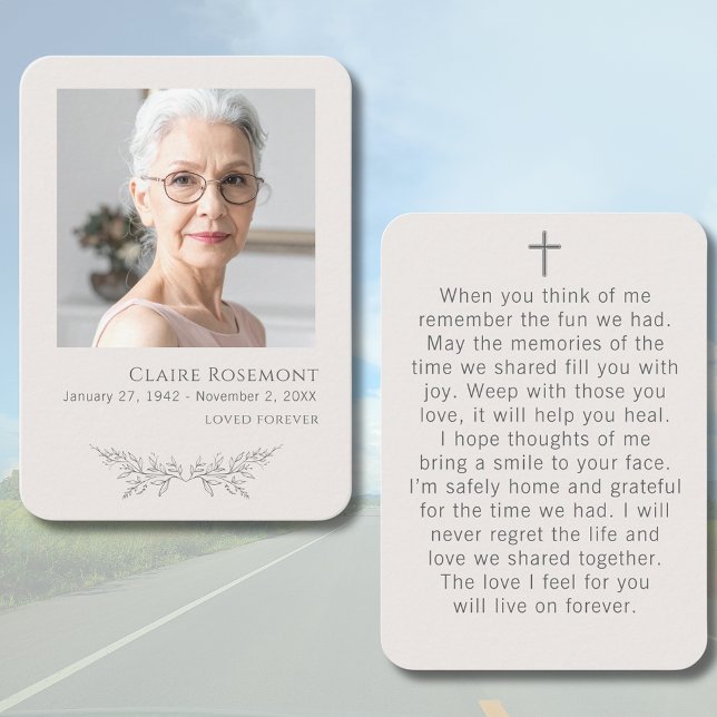 Simple Floral Photo Cross Funeral Prayer Card Visitkort (Simple Floral Photo Cross Funeral Prayer Card
)