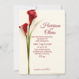 Simple Floral Red Calla Lily Wedding Inbjudningar