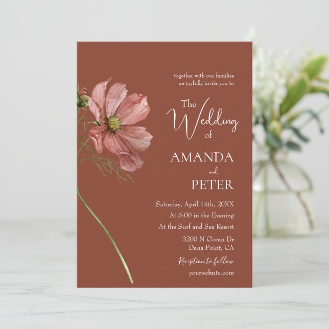 Simple Floral Terracotta Wedding  Inbjudningar (Stående Fram)