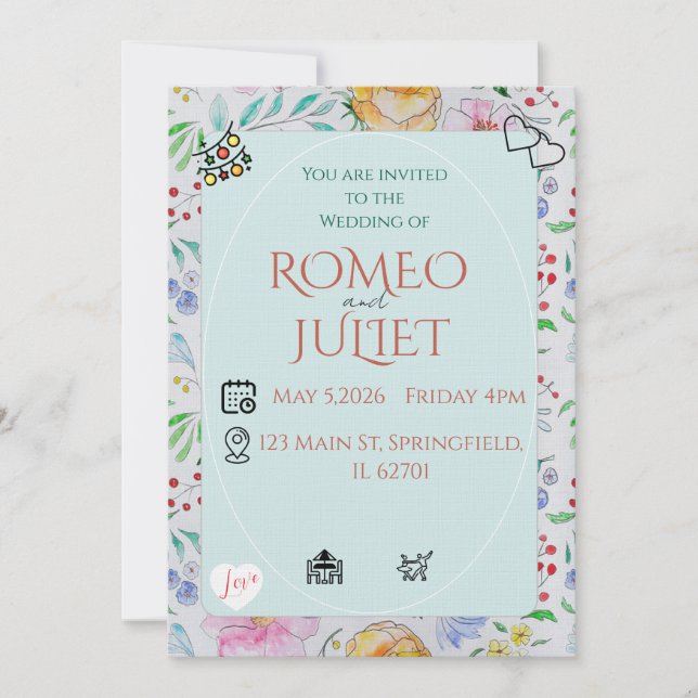 Simple Floral Wedding Invitation watercolor flower Inbjudningar (Framsida)