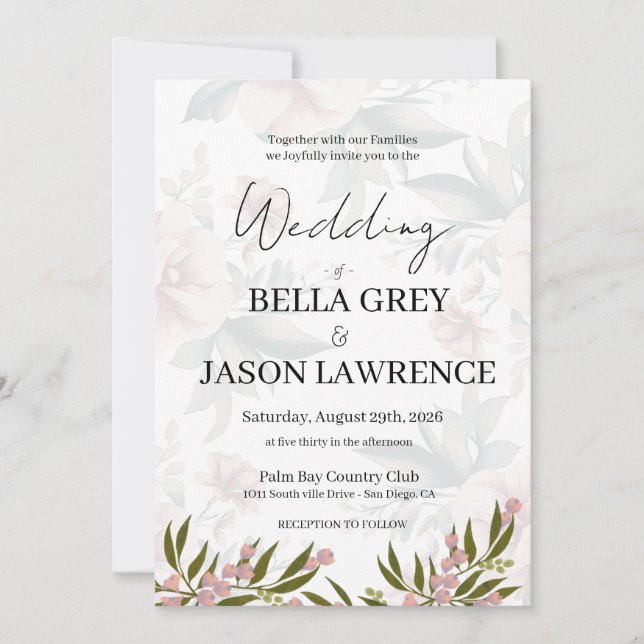 Simple flower Black & White Wedding Invitation Inbjudningar (Framsida)