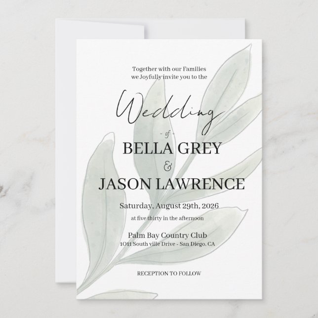 Simple flower Black & White Wedding Invitation Inbjudningar (Framsida)