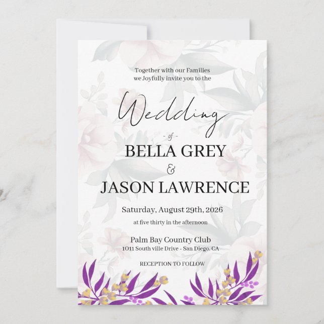 Simple flower Black & White Wedding Invitation Inbjudningar (Framsida)
