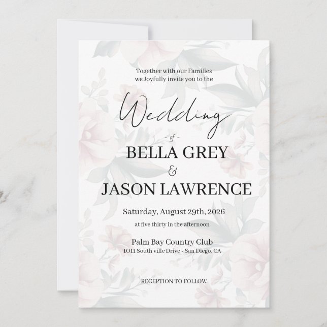 Simple flower Black & White Wedding Invitation Inbjudningar (Framsida)