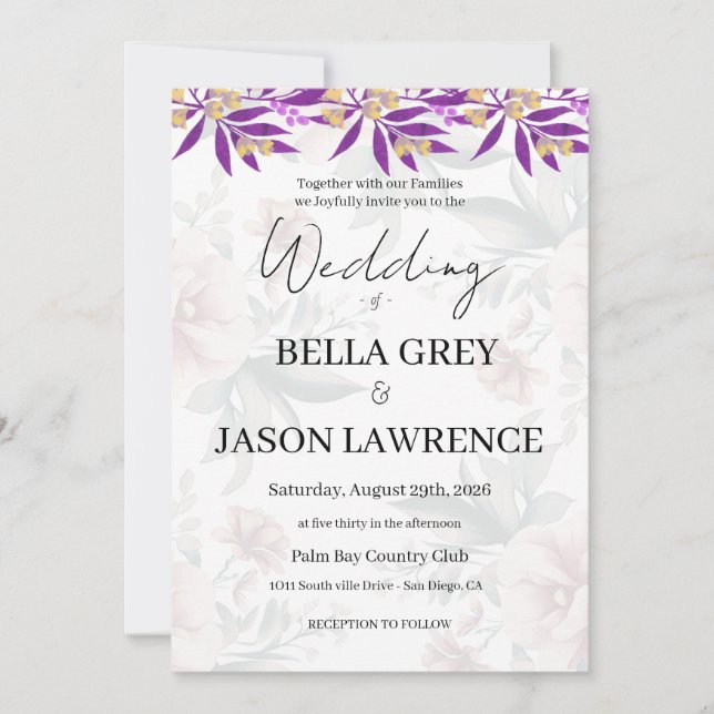Simple flower Black & White Wedding Invitation Inbjudningar (Framsida)