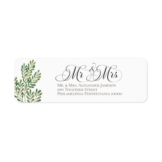 Simple Foliage Mr & Mrs. Returadress Etikett (Framsidan)