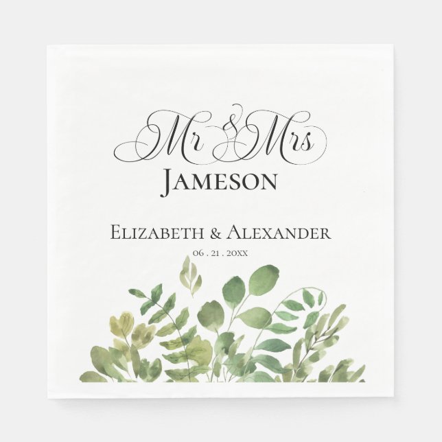 Simple Foliage, mr. & Mrs Wedding Reception Pappersservett (Framsidan)