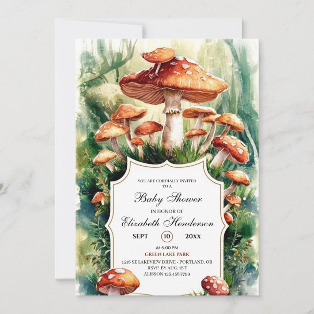 Simple Forest Mushroom Baby Shower Inbjudningar (Framsida)