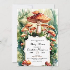 Simple Forest Mushroom Baby Shower Inbjudningar