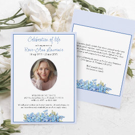 Simple Forget-me-nots Photo Memorial Service Inbjudningar