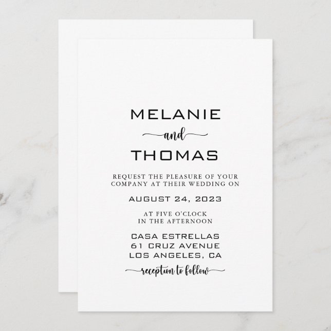 Simple Formal Calligraphy Script Bröllop Invati Inbjudningar (Fram/baksida)
