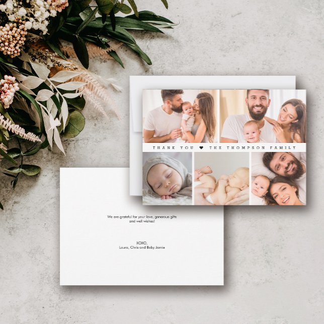Simple Fotokollage för babyskor Tack Kort (Simple photo collage, baby shower thank you family card.)