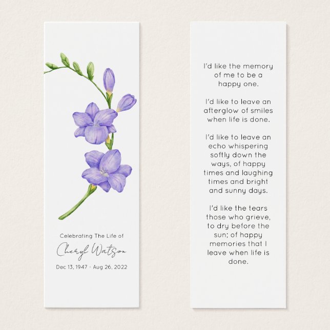 Simple Freesia Funeral Memorial Bookmark Litet Visitkort (Framsida & baksida)