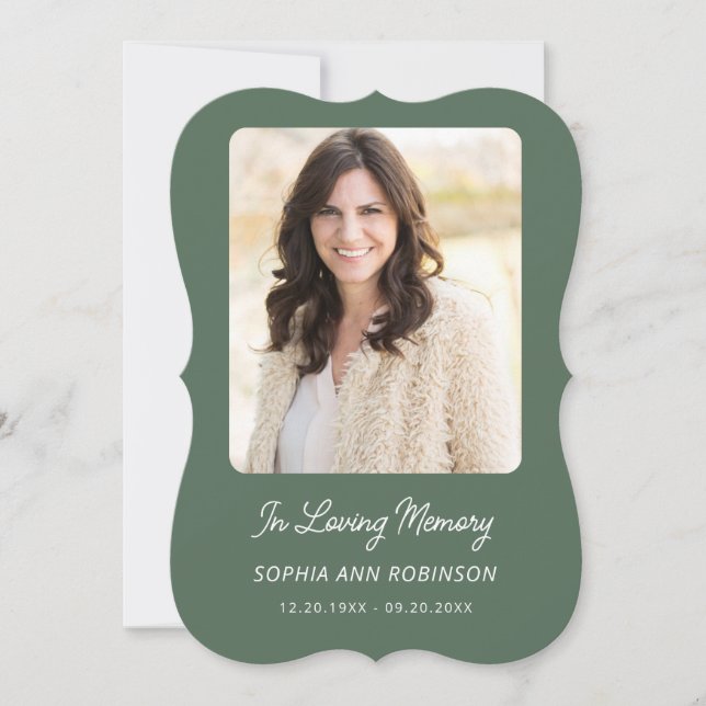 Simple Funeral Memorial Modern Sage Green Cards (Framsida)