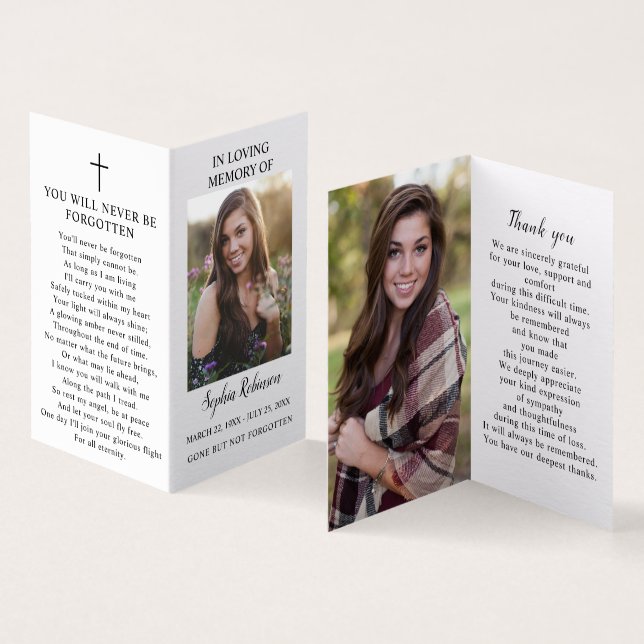Simple Funeral Memorial Photo Prayer Card Kort (In- och utsida)