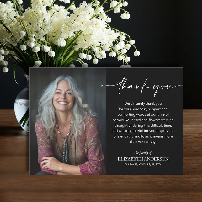 Simple Funeral Photo Tack Kort (Funeral Thank You Card with your message printed over your loved one's photo, default size 3.5" x 5")