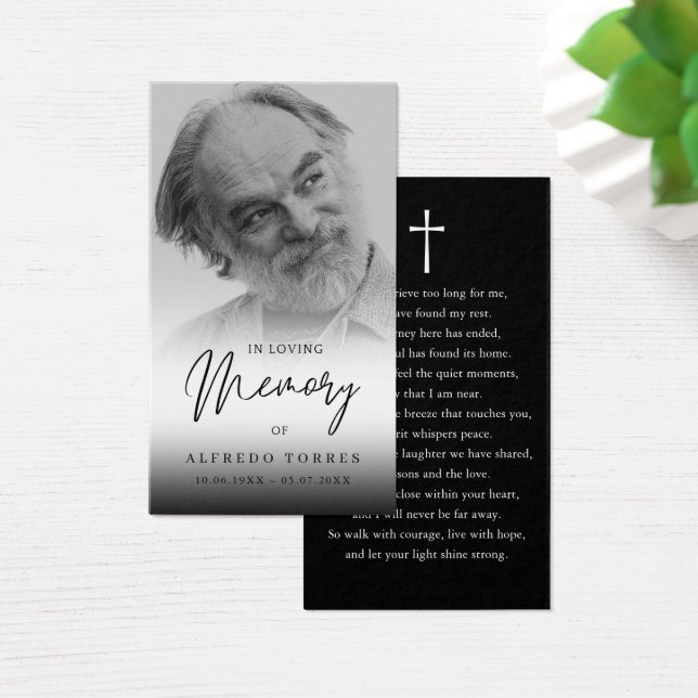 Simple Funeral Sympathy Photo Memorial Prayer Card Visitkort (Skivbord)