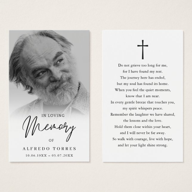 Simple Funeral Sympathy Photo Memorial Prayer Card Visitkort (Framsida & baksida)