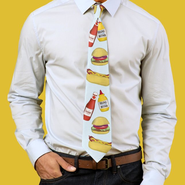 Simple Funny Hamburger och Hett Dog Humor Slips (Hamburger and Hotdog whimsical neck tie. )
