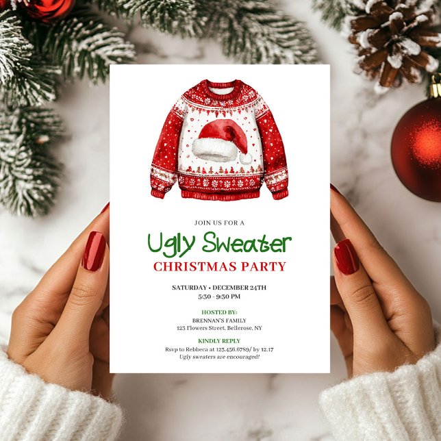 Simple Funny Ugly Sweater Christmas Party Inbjudningar (Simple Funny Ugly Sweater Christmas Party)
