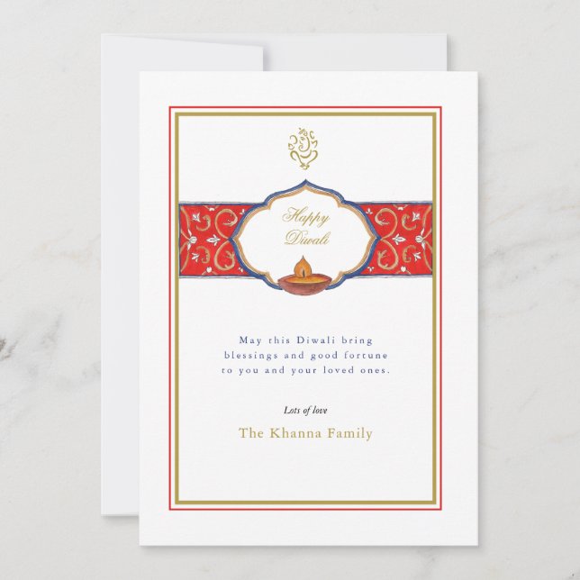 Simple Ganesh och lampa Diwali Hälsning Julkort (Framsida)