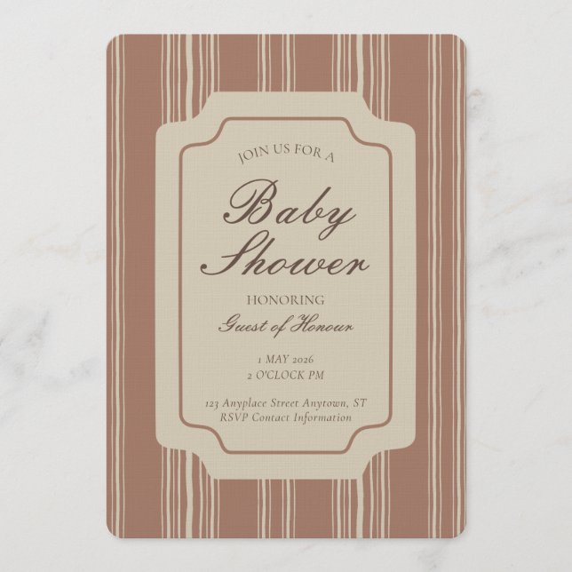 Simple Gender Neutral Geometric Stripe Brown Beige Inbjudningar (Framsida)